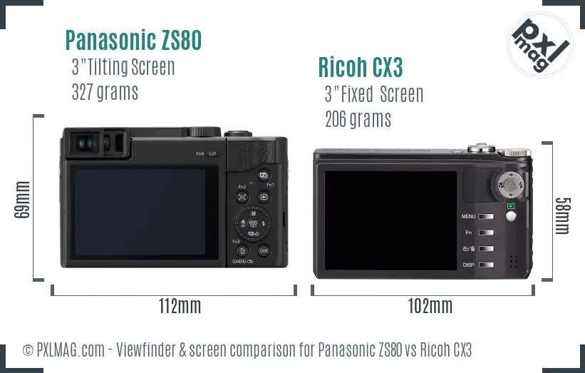 Panasonic ZS80 vs Ricoh CX3 Screen and Viewfinder comparison