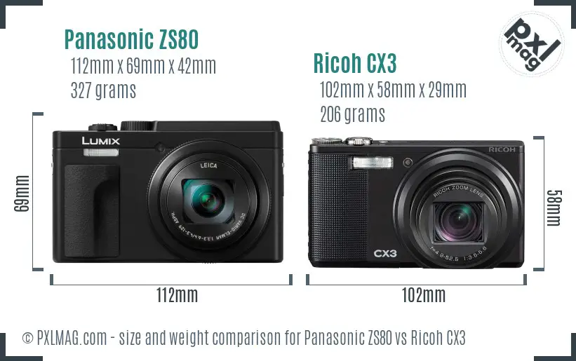 Panasonic ZS80 vs Ricoh CX3 size comparison