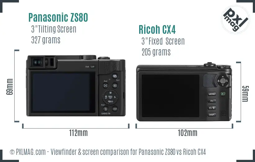 Panasonic ZS80 vs Ricoh CX4 Screen and Viewfinder comparison