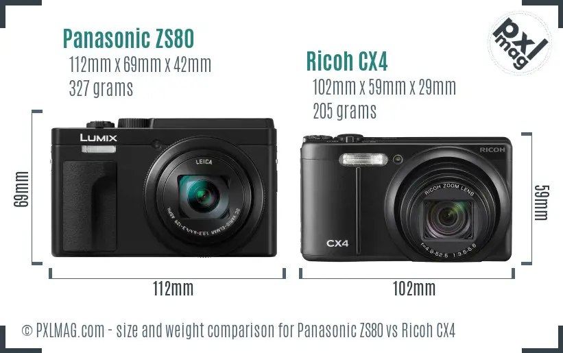 Panasonic ZS80 vs Ricoh CX4 size comparison