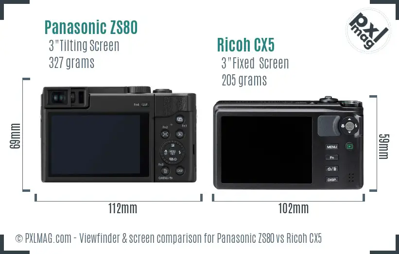 Panasonic ZS80 vs Ricoh CX5 Screen and Viewfinder comparison