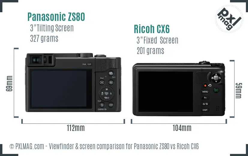 Panasonic ZS80 vs Ricoh CX6 Screen and Viewfinder comparison