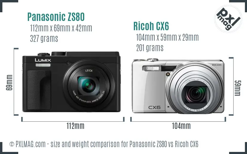 Panasonic ZS80 vs Ricoh CX6 size comparison