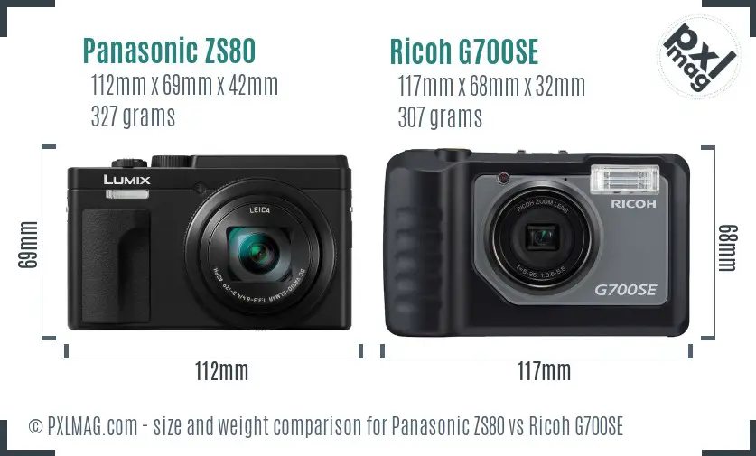 Panasonic ZS80 vs Ricoh G700SE size comparison