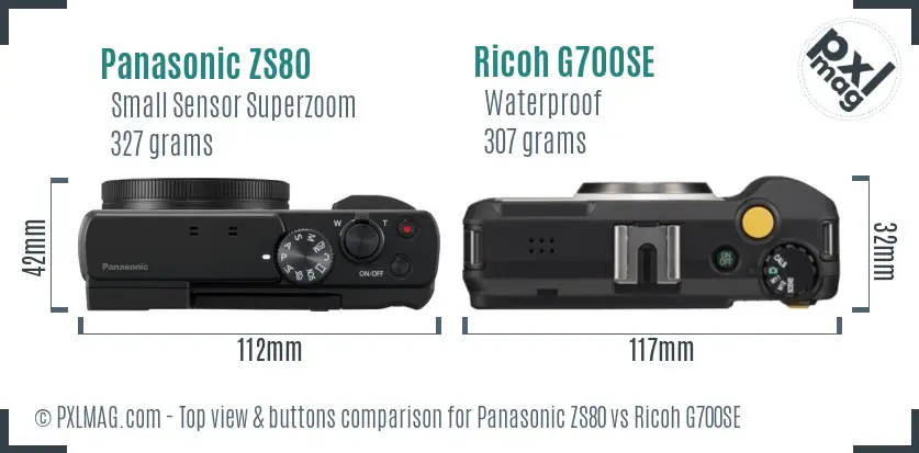 Panasonic ZS80 vs Ricoh G700SE top view buttons comparison