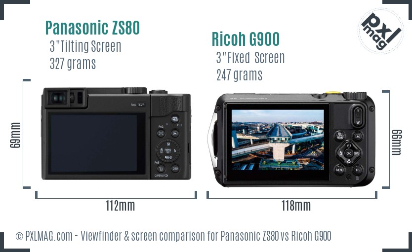 Panasonic ZS80 vs Ricoh G900 Screen and Viewfinder comparison