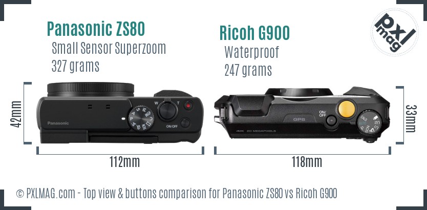 Panasonic ZS80 vs Ricoh G900 top view buttons comparison
