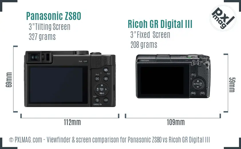 Panasonic ZS80 vs Ricoh GR Digital III Screen and Viewfinder comparison