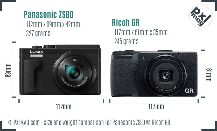 Panasonic ZS80 vs Ricoh GR size comparison