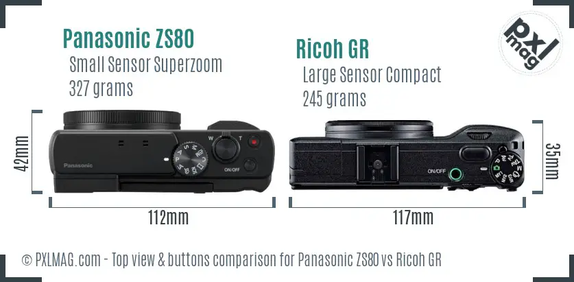 Panasonic ZS80 vs Ricoh GR top view buttons comparison