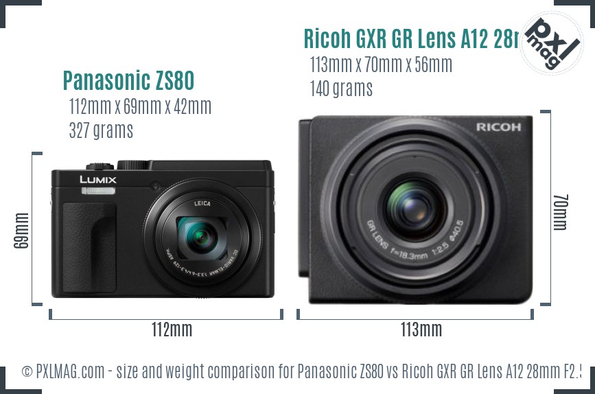 Panasonic ZS80 vs Ricoh GXR GR Lens A12 28mm F2.5 size comparison