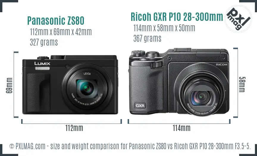 Panasonic ZS80 vs Ricoh GXR P10 28-300mm F3.5-5.6 VC size comparison