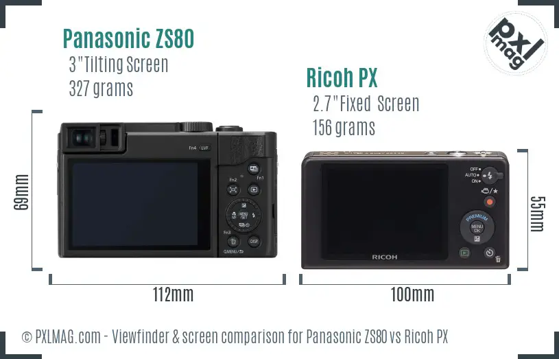 Panasonic ZS80 vs Ricoh PX Screen and Viewfinder comparison