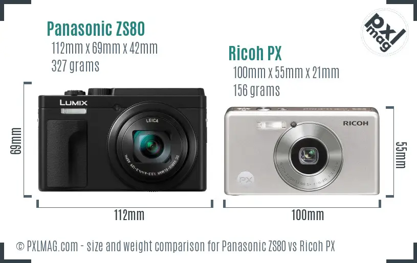 Panasonic ZS80 vs Ricoh PX size comparison