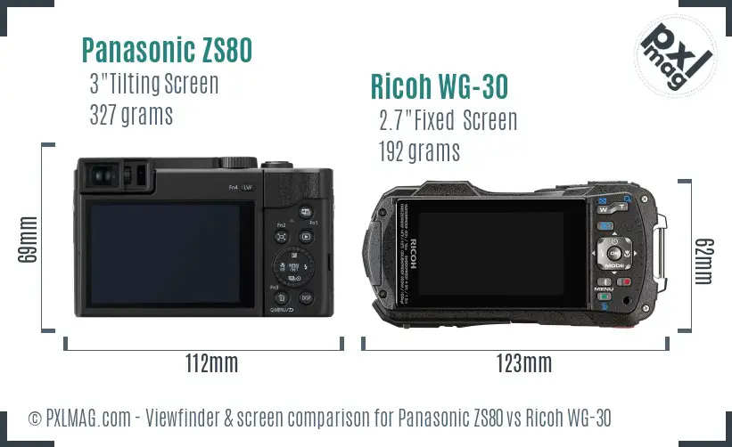 Panasonic ZS80 vs Ricoh WG-30 Screen and Viewfinder comparison
