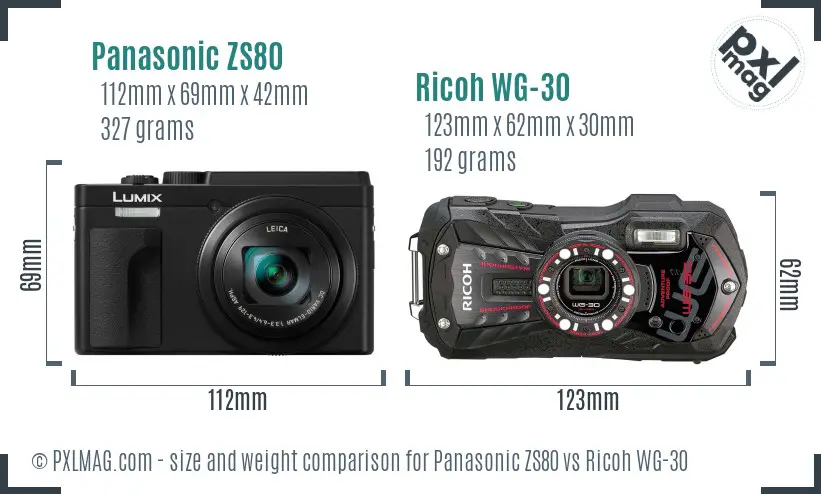 Panasonic ZS80 vs Ricoh WG-30 size comparison