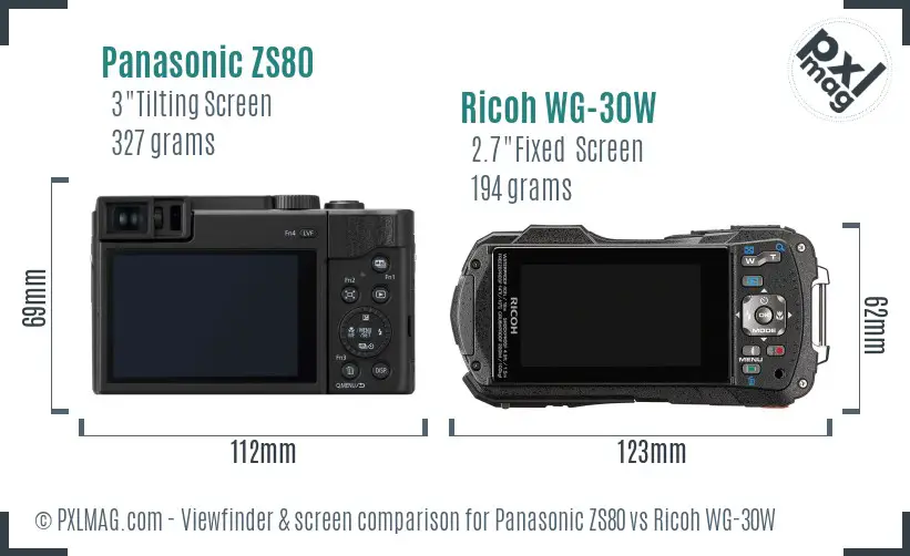 Panasonic ZS80 vs Ricoh WG-30W Screen and Viewfinder comparison