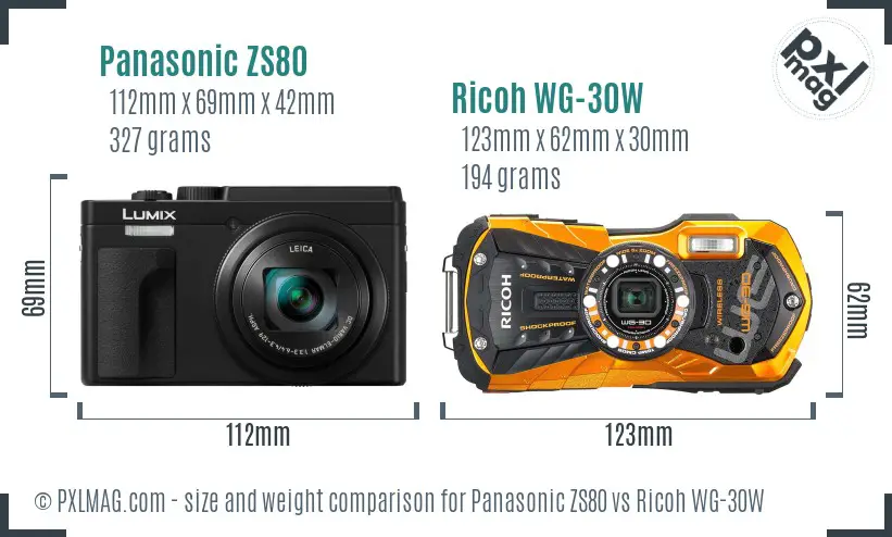 Panasonic ZS80 vs Ricoh WG-30W size comparison