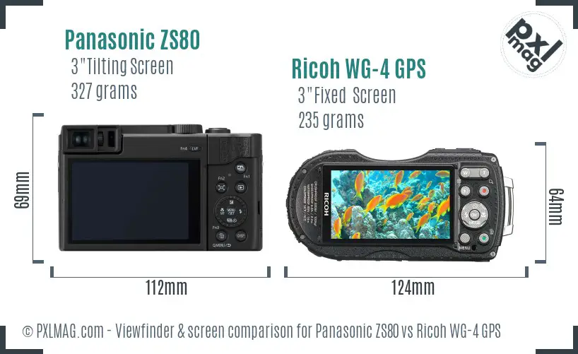 Panasonic ZS80 vs Ricoh WG-4 GPS Screen and Viewfinder comparison