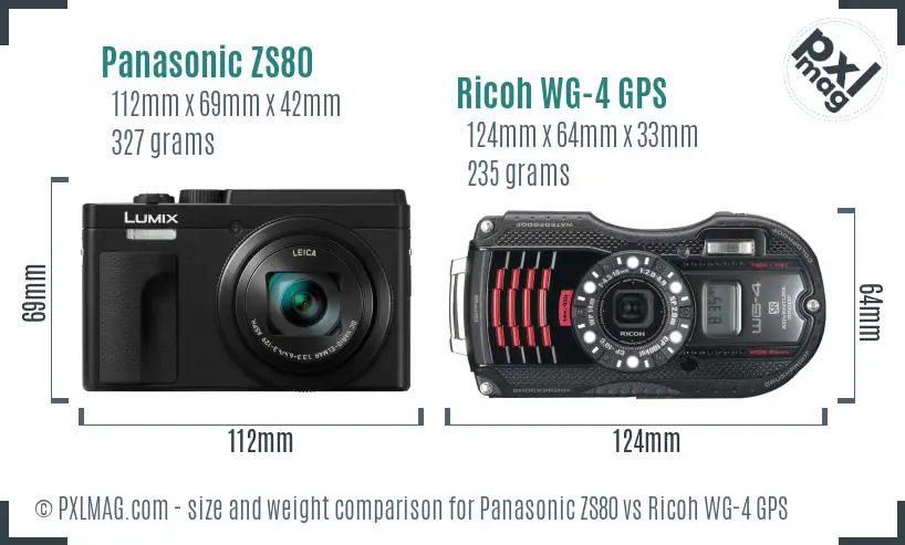 Panasonic ZS80 vs Ricoh WG-4 GPS size comparison