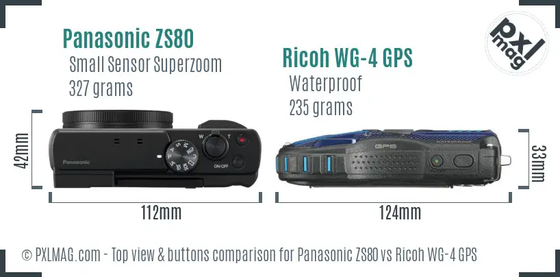 Panasonic ZS80 vs Ricoh WG-4 GPS top view buttons comparison