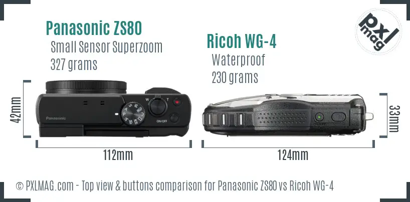 Panasonic ZS80 vs Ricoh WG-4 top view buttons comparison Panasonic ZS80 vs Ricoh WG-4 top view buttons comparison