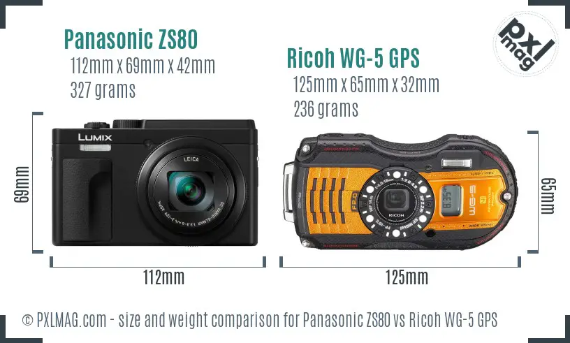 Panasonic ZS80 vs Ricoh WG-5 GPS size comparison Panasonic ZS80 vs Ricoh WG-5 GPS size comparison