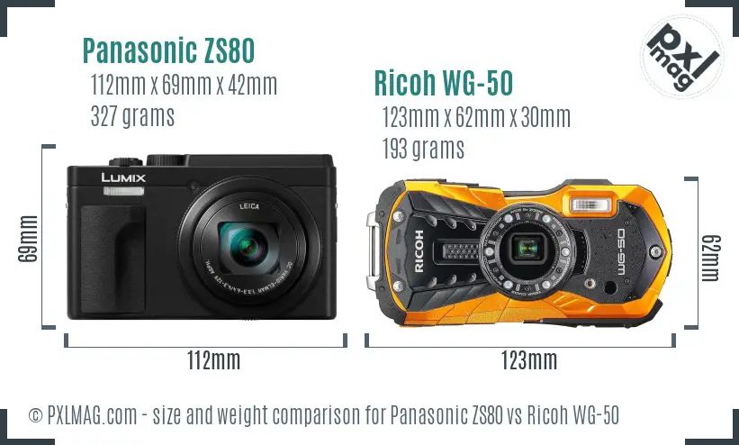 Panasonic ZS80 vs Ricoh WG-50 size comparison Panasonic ZS80 vs Ricoh WG-50 size comparison
