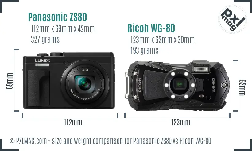 Panasonic ZS80 vs Ricoh WG-80 size comparison