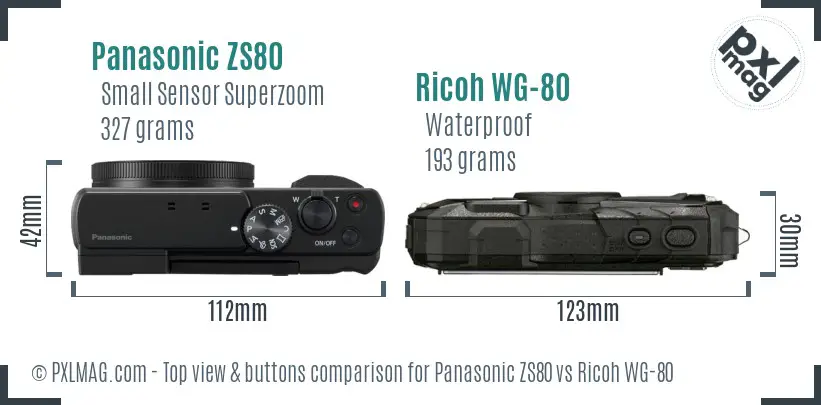 Panasonic ZS80 vs Ricoh WG-80 top view buttons comparison