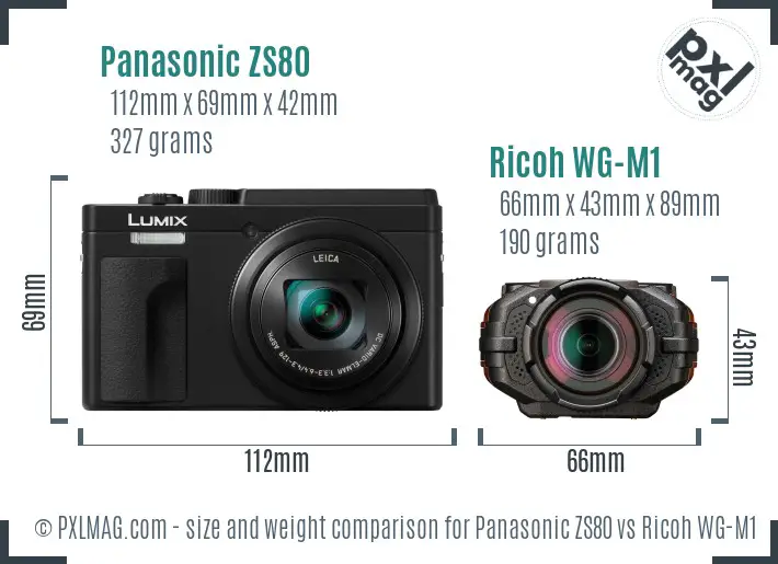Panasonic ZS80 vs Ricoh WG-M1 size comparison Panasonic ZS80 vs Ricoh WG-M1 size comparison