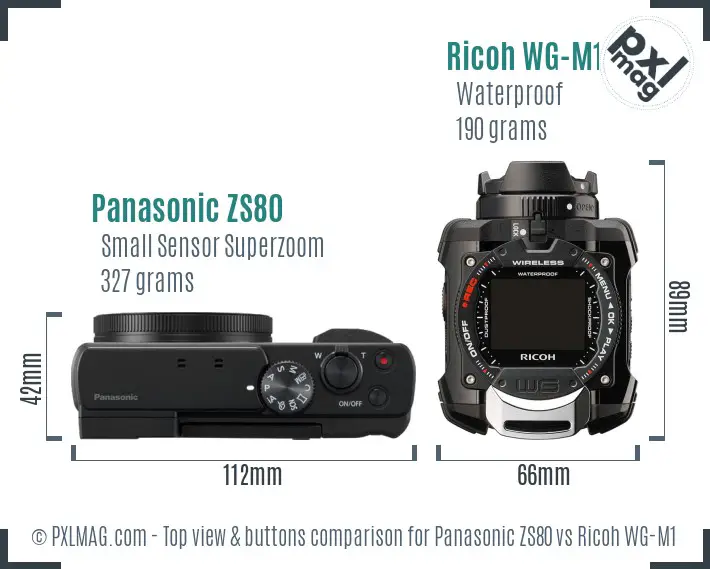 Panasonic ZS80 vs Ricoh WG-M1 top view buttons comparison Panasonic ZS80 vs Ricoh WG-M1 top view buttons comparison