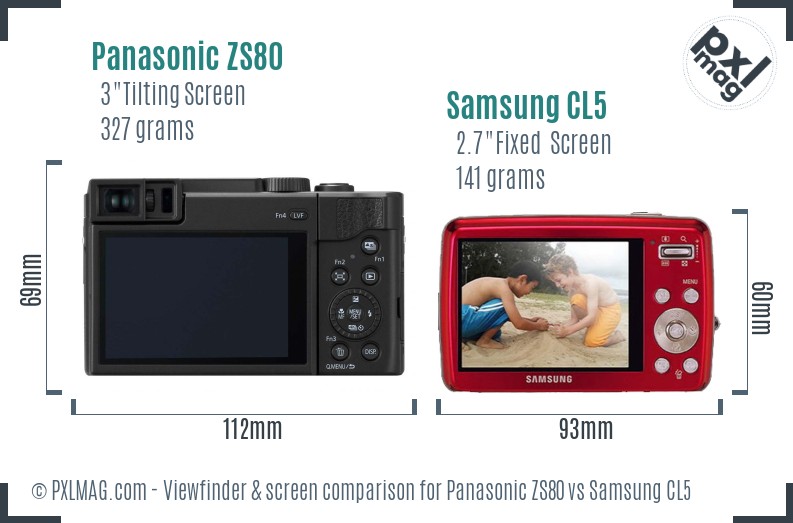 Panasonic ZS80 vs Samsung CL5 Screen and Viewfinder comparison