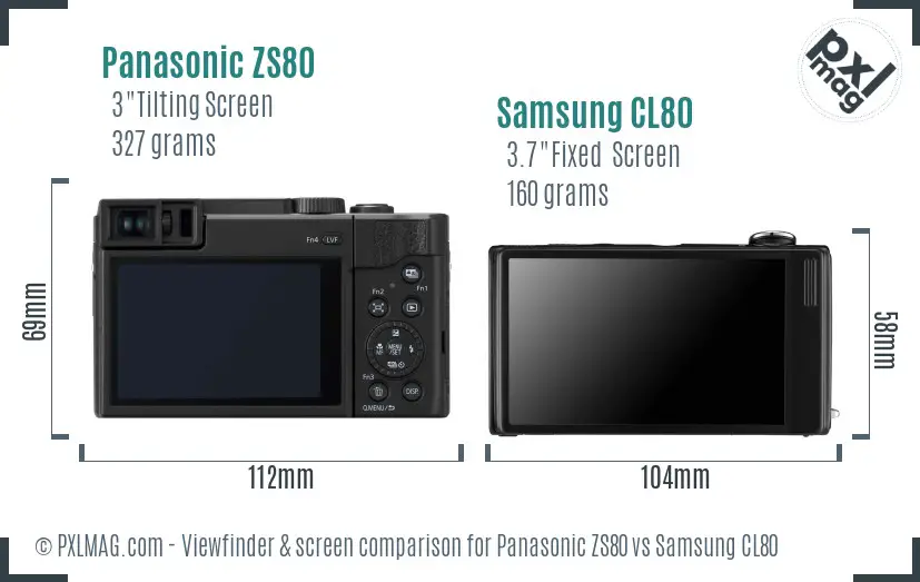 Panasonic ZS80 vs Samsung CL80 Screen and Viewfinder comparison