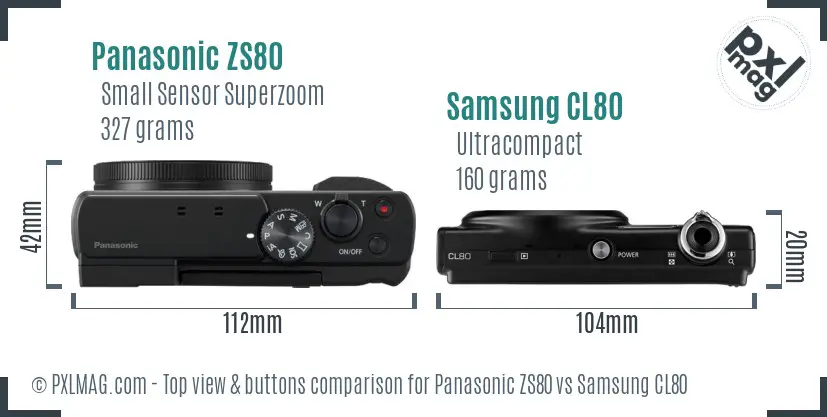 Panasonic ZS80 vs Samsung CL80 top view buttons comparison
