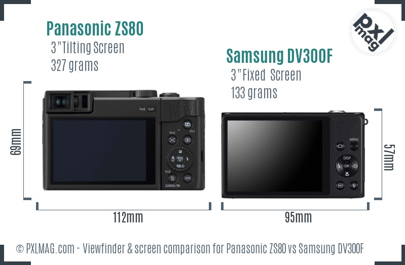 Panasonic ZS80 vs Samsung DV300F Screen and Viewfinder comparison