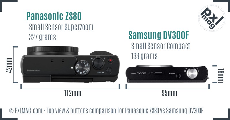 Panasonic ZS80 vs Samsung DV300F top view buttons comparison