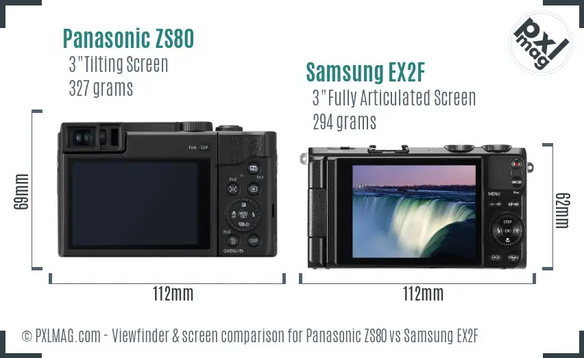 Panasonic ZS80 vs Samsung EX2F Screen and Viewfinder comparison