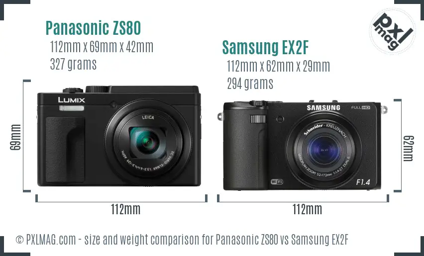 Panasonic ZS80 vs Samsung EX2F size comparison