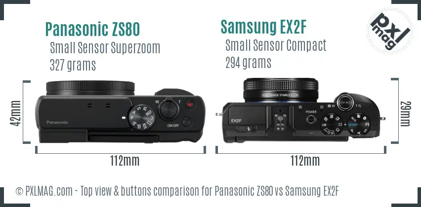 Panasonic ZS80 vs Samsung EX2F top view buttons comparison