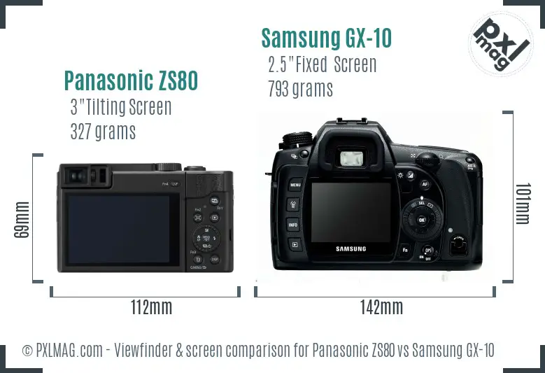 Panasonic ZS80 vs Samsung GX-10 Screen and Viewfinder comparison