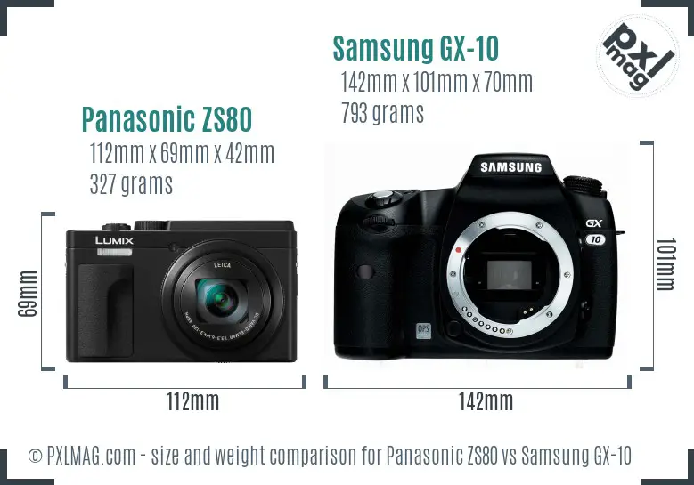 Panasonic ZS80 vs Samsung GX-10 size comparison