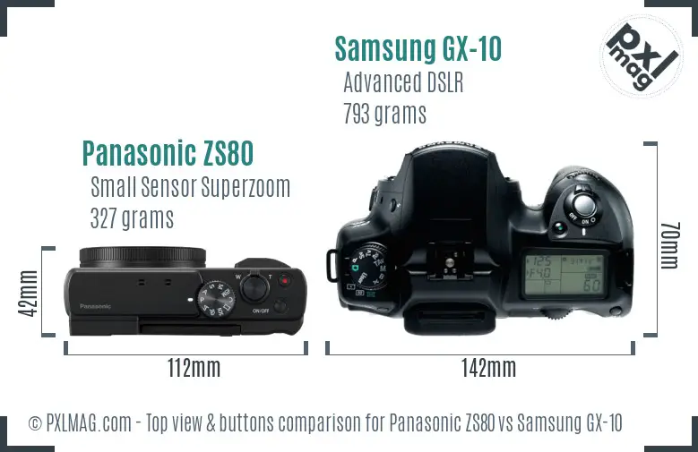 Panasonic ZS80 vs Samsung GX-10 top view buttons comparison