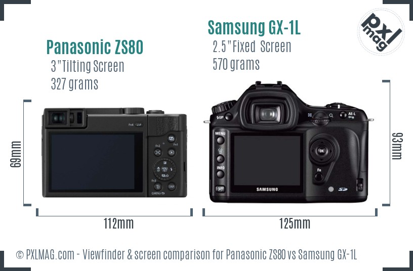 Panasonic ZS80 vs Samsung GX-1L Screen and Viewfinder comparison
