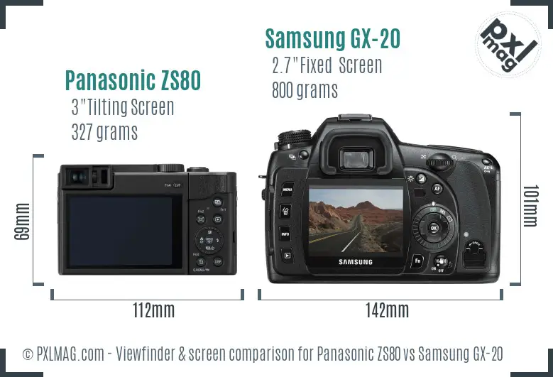 Panasonic ZS80 vs Samsung GX-20 Screen and Viewfinder comparison