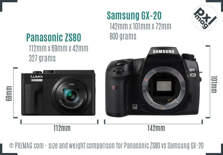 Panasonic ZS80 vs Samsung GX-20 size comparison