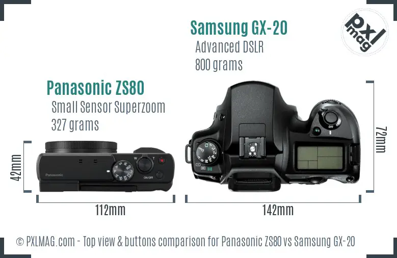 Panasonic ZS80 vs Samsung GX-20 top view buttons comparison