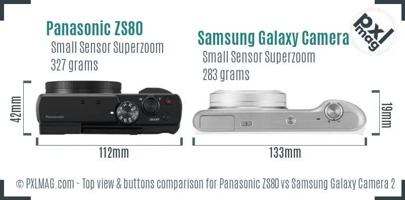 Panasonic ZS80 vs Samsung Galaxy Camera 2 top view buttons comparison