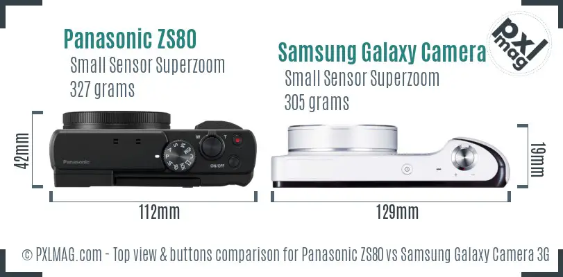 Panasonic ZS80 vs Samsung Galaxy Camera 3G top view buttons comparison