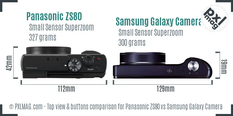 Panasonic ZS80 vs Samsung Galaxy Camera top view buttons comparison